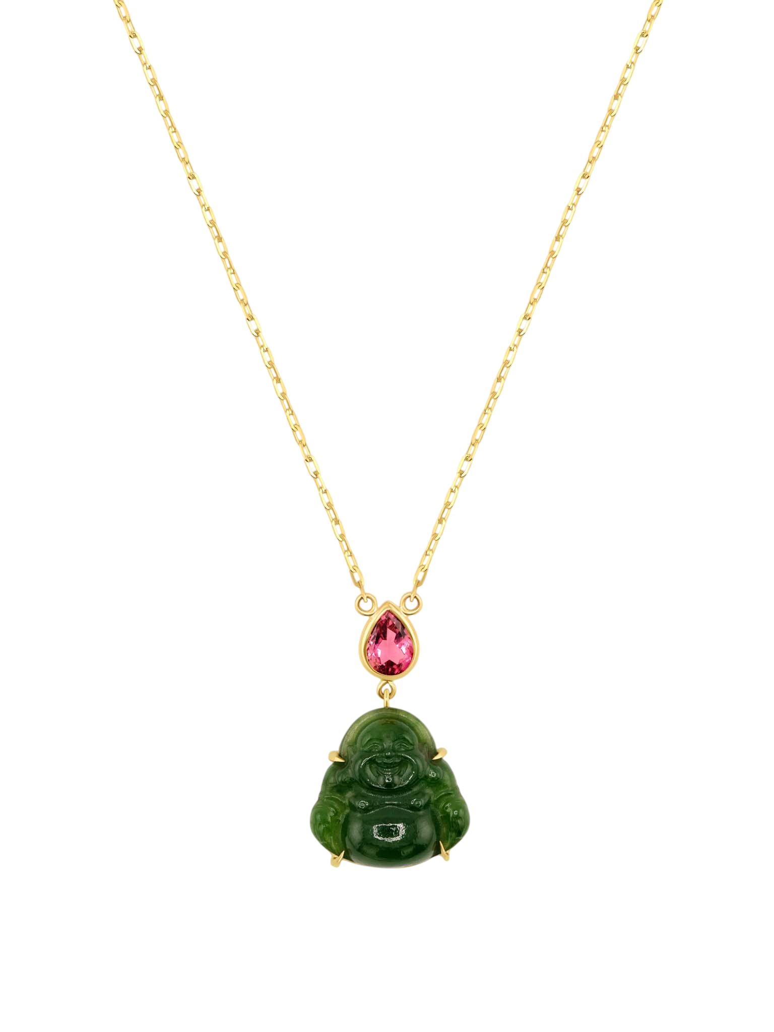 Happy Buddha Jade And Tourmaline Necklace
